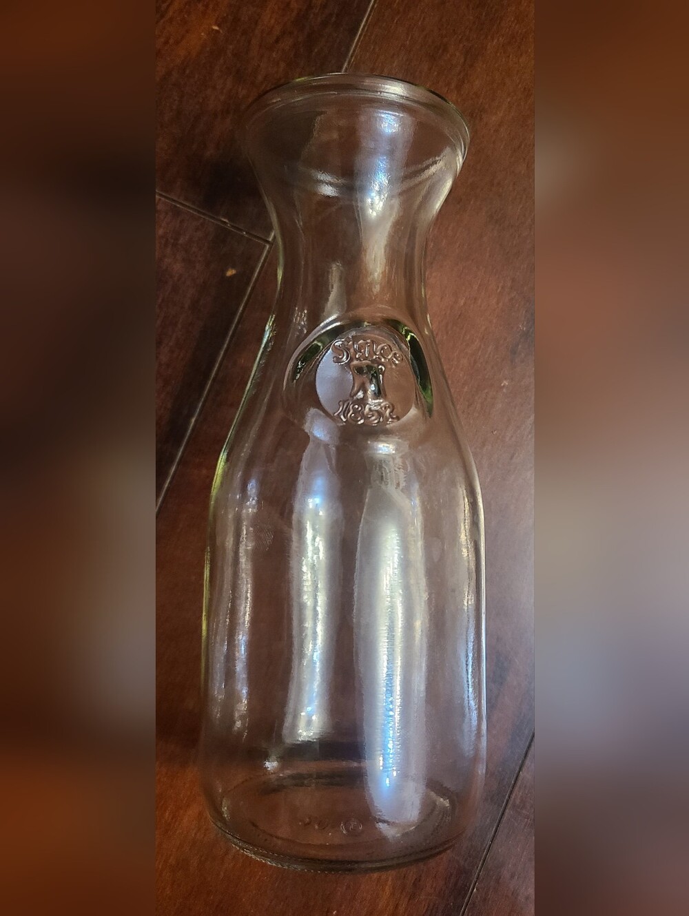 PAUL MASSON CARAFE Since 1852 Glass Milk Bottle Decanter 9.75”, 36 oz. Very Good
